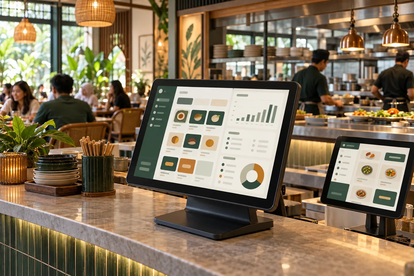 Concept illustration of a restaurant counter POS
